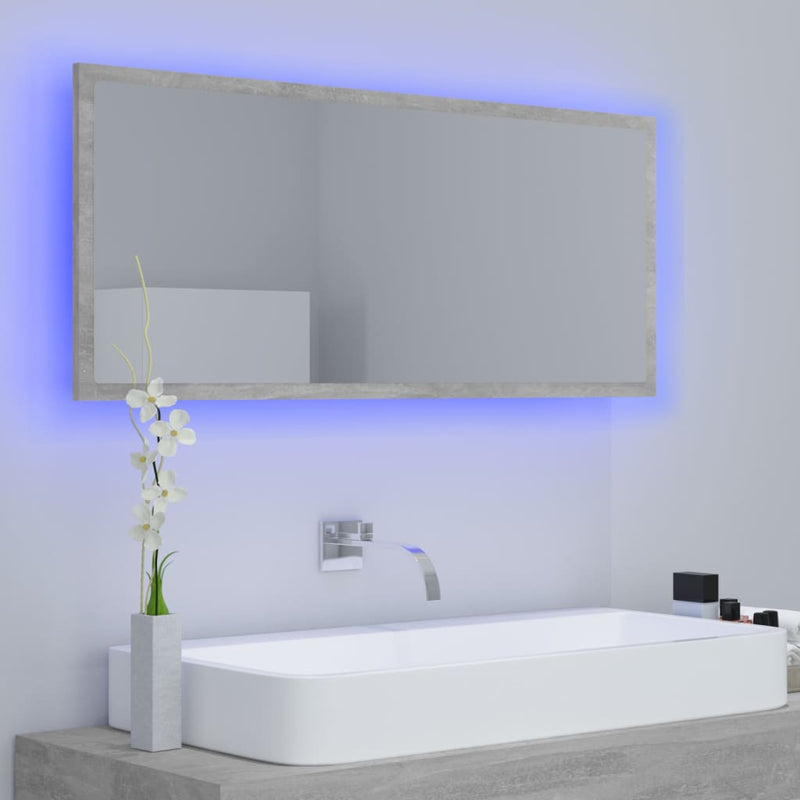 vidaXL LED Bathroom Mirror Concrete Grey 100x8.5x37 cm Acrylic
