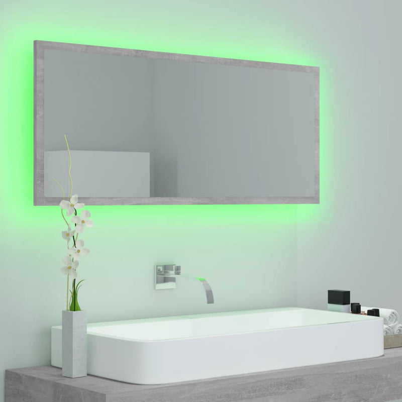vidaXL LED Bathroom Mirror Concrete Grey 100x8.5x37 cm Acrylic