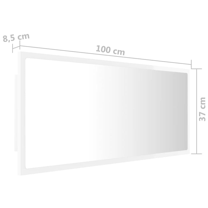vidaXL LED Bathroom Mirror High Gloss White 100x8.5x37 cm Acrylic