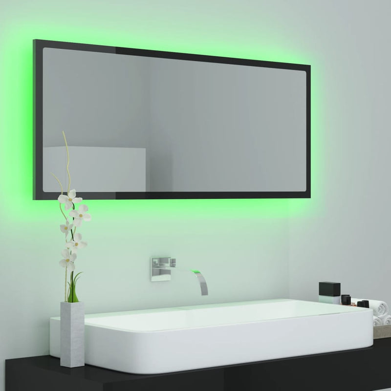 vidaXL LED Bathroom Mirror High Gloss Black 100x8.5x37 cm Acrylic