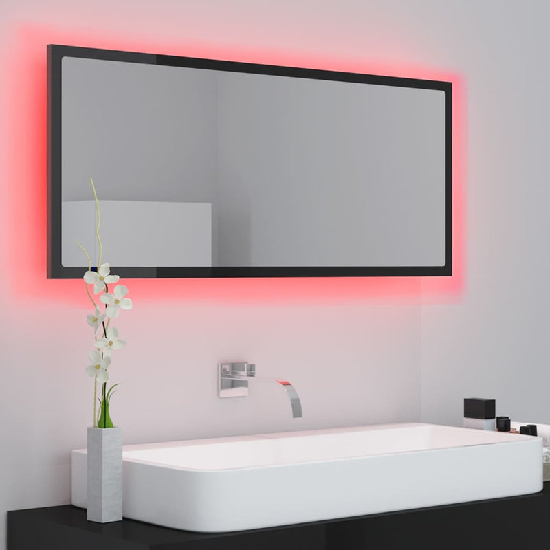 vidaXL LED Bathroom Mirror High Gloss Black 100x8.5x37 cm Acrylic