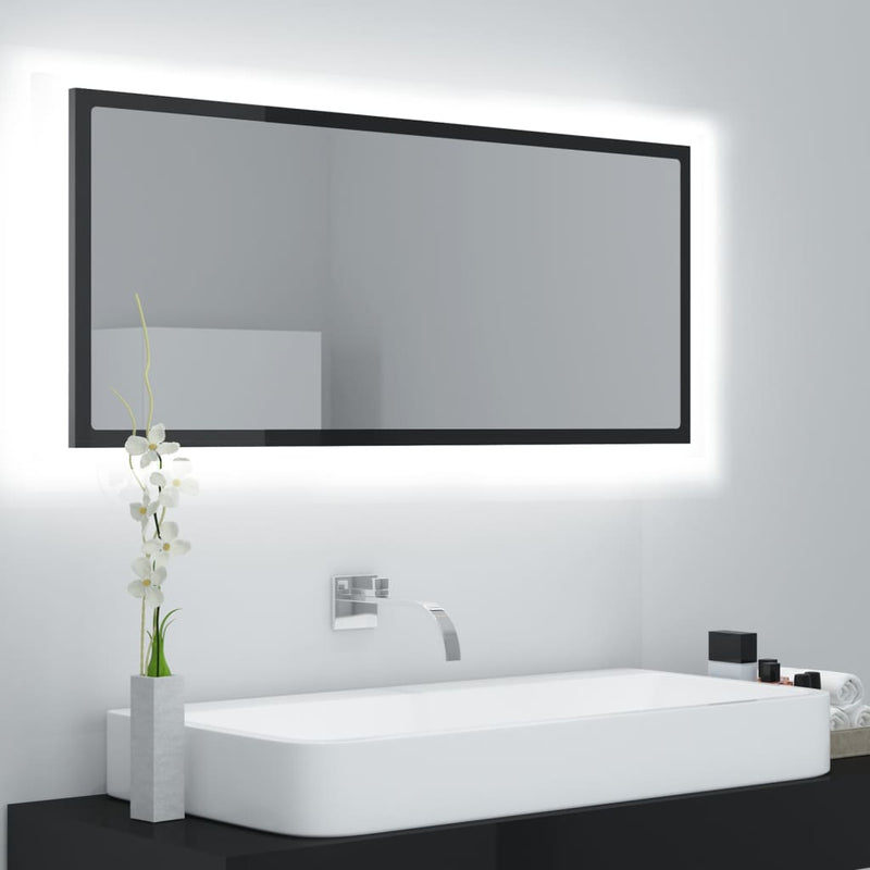 vidaXL LED Bathroom Mirror High Gloss Black 100x8.5x37 cm Acrylic