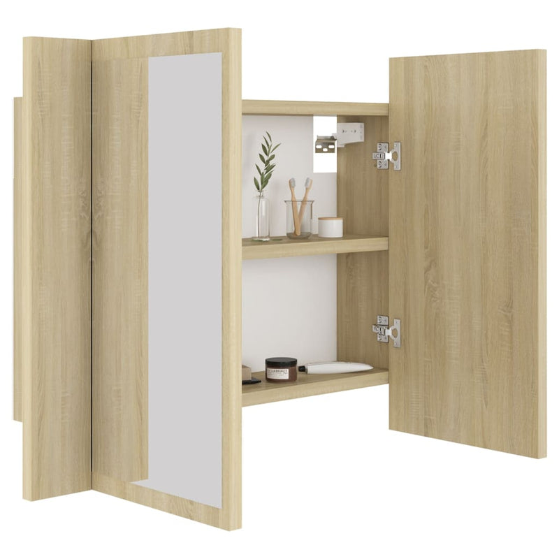 LED Bathroom Mirror Cabinet Sonoma Oak 60x12x45 cm Acrylic