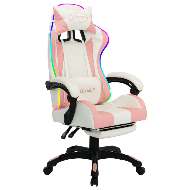 vidaXL Racing Chair with RGB LED Lights Pink and White Faux Leather