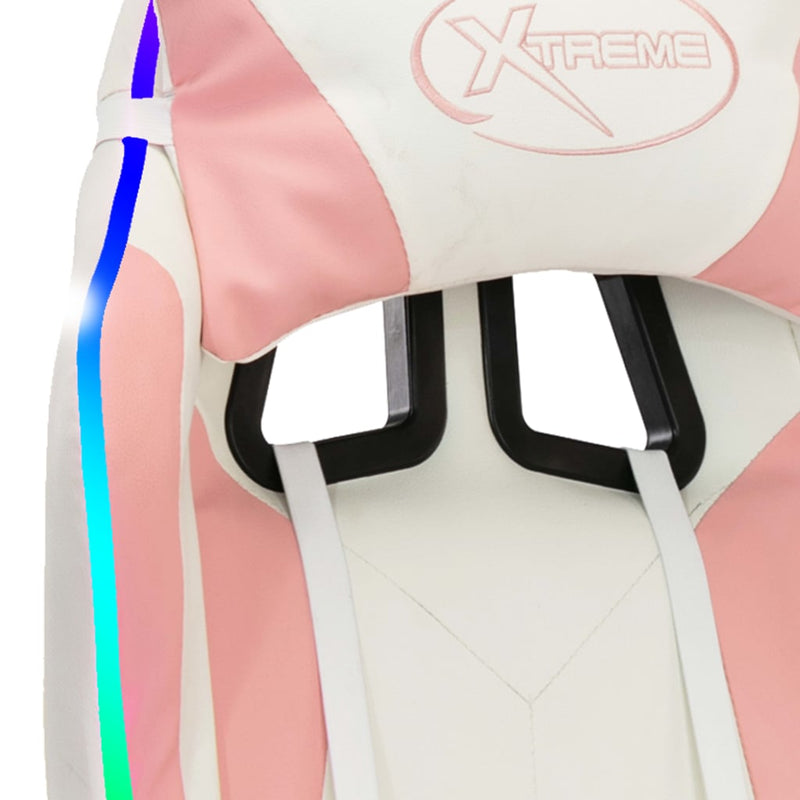 vidaXL Racing Chair with RGB LED Lights Pink and White Faux Leather