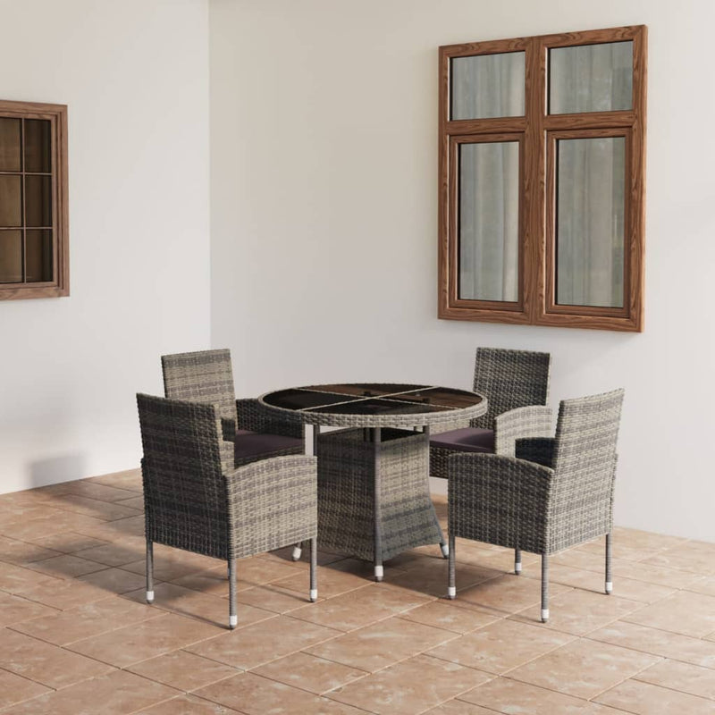 vidaXL 5 Piece Garden Dining Set Poly Rattan Anthracite & Grey