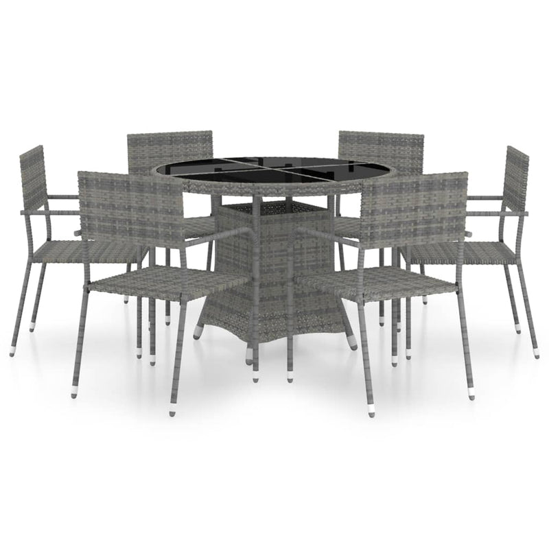 vidaXL 7 Piece Garden Dining Set Poly Rattan Anthracite & Grey