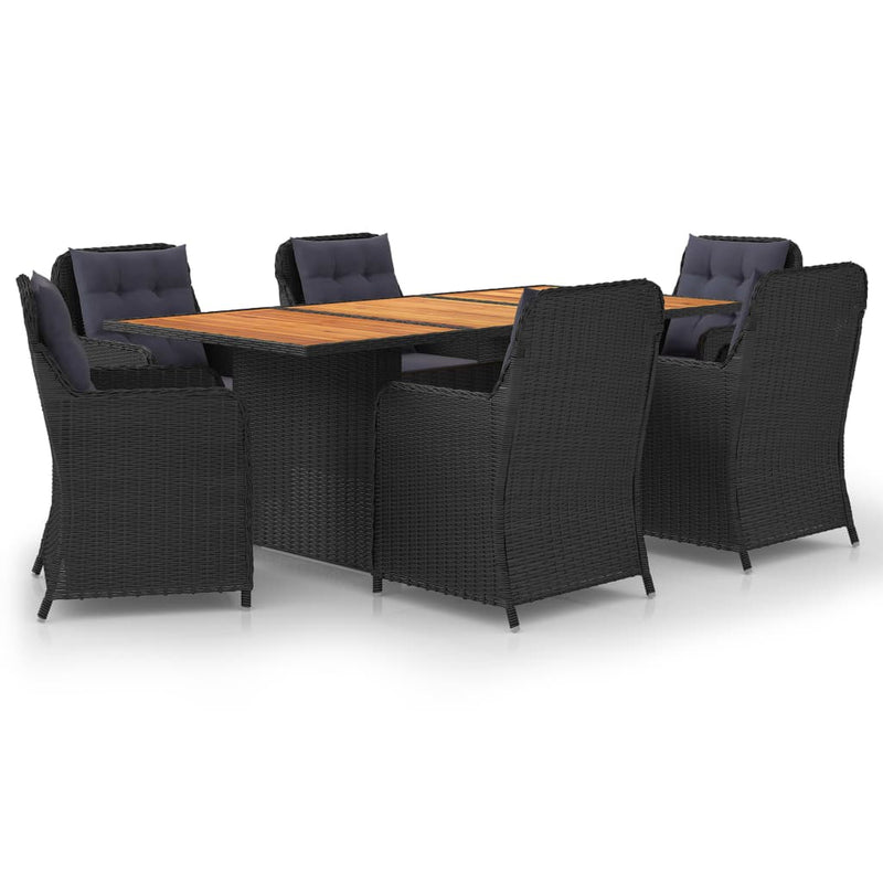 vidaXL 7 Piece Garden Dining Set Poly Rattan Black