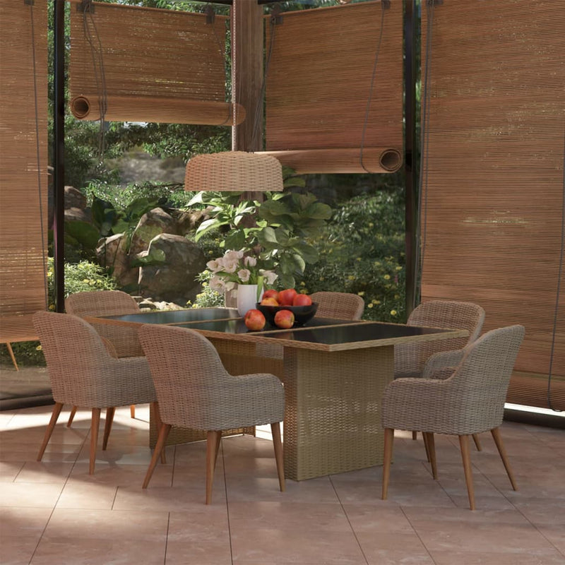 vidaXL 7 Piece Garden Dining Set Poly Rattan Brown