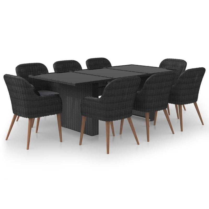 vidaXL 9 Piece Garden Dining Set Poly Rattan Black