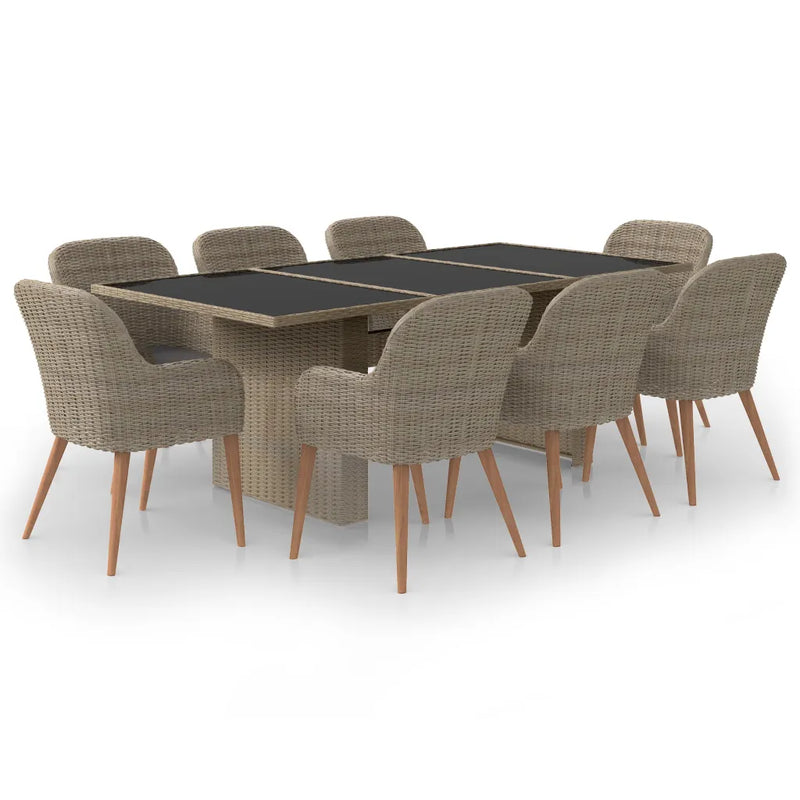 9 Piece Garden Dining Set Poly Rattan Brown