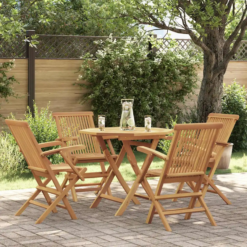 5 Piece Garden Dining Set Solid Teak Wood