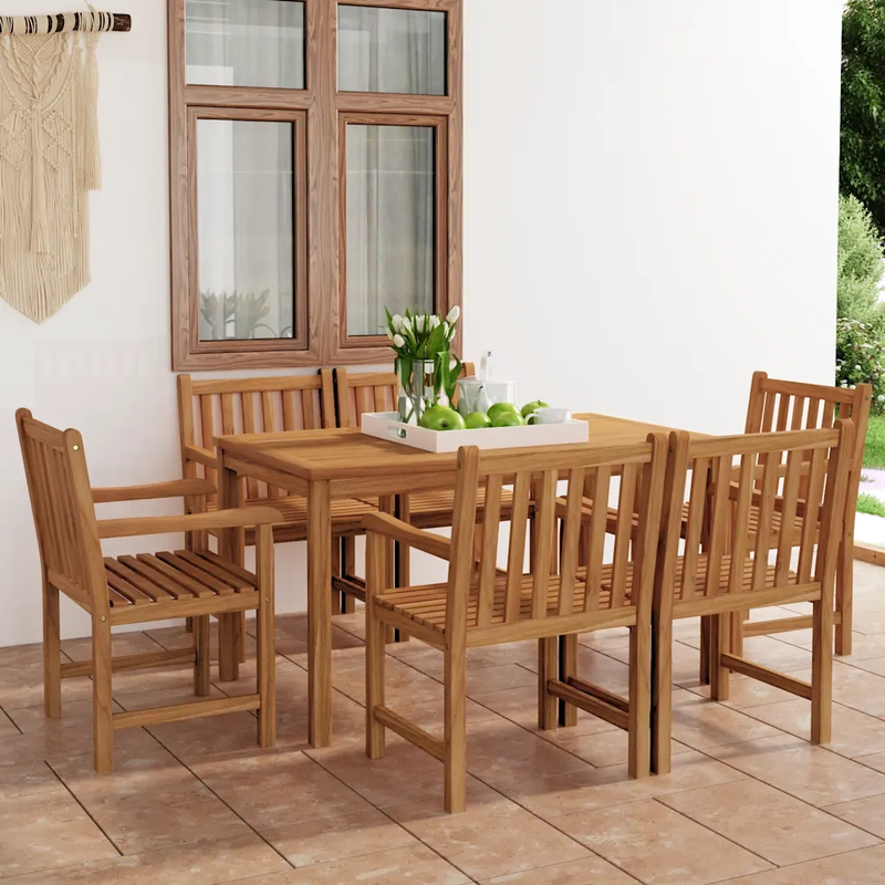 7 Piece Garden Dining Set 140x80 cm Solid Teak Wood