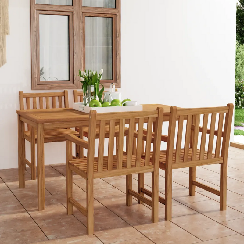 5 Piece Garden Dining Set 180x90 cm Solid Teak Wood