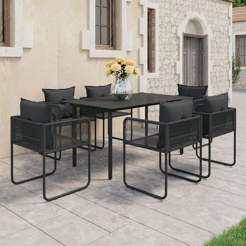 vidaXL 7 Piece Garden Dining Set PVC Rattan Black