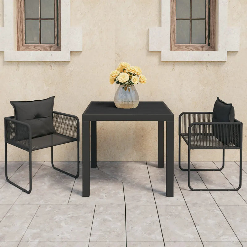 3 Piece Garden Dining Set PVC Rattan Black