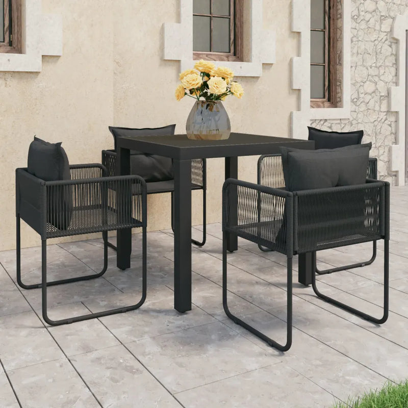 5 Piece Garden Dining Set PVC Rattan Black