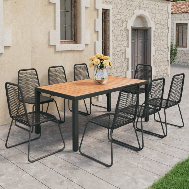 vidaXL 9 Piece Garden Dining Set PVC Rattan Black and Brown