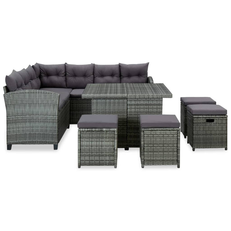 vidaXL 6 Piece Garden Lounge Set with Cushions Poly Rattan Grey