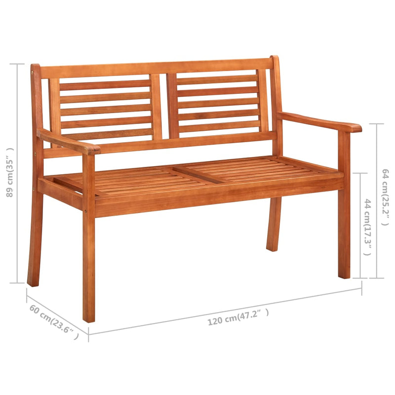 vidaXL 2-Seater Garden Bench with Cushion 120 cm Solid Wood Eucalyptus