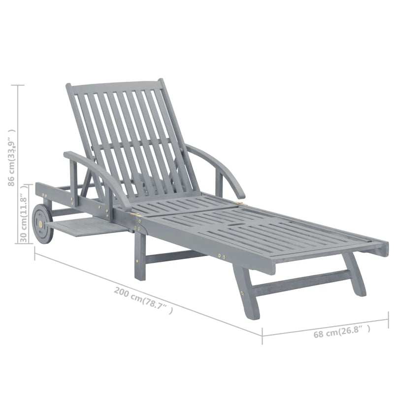 Garden Sun Lounger with Cushion Solid Acacia Wood