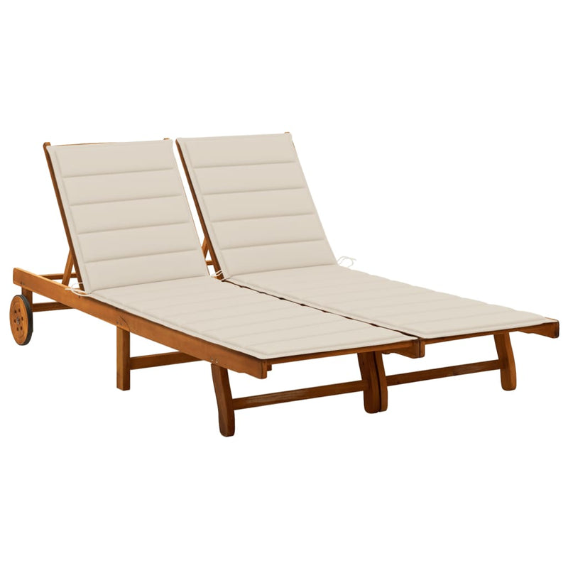 vidaXL 2-Person Garden Sun Lounger with Cushions Solid Acacia Wood