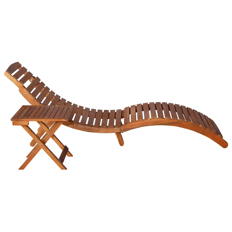 Garden Sun Lounger with Table and Cushion Solid Wood Acacia