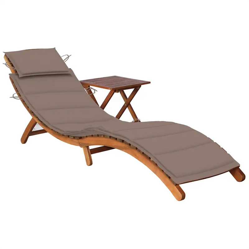 Garden Sun Lounger with Table and Cushion Solid Acacia Wood