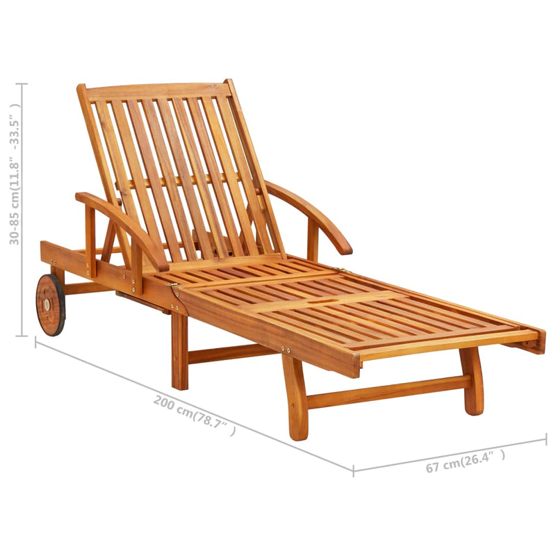 Garden Sun Lounger with Cushion Solid Wood Acacia