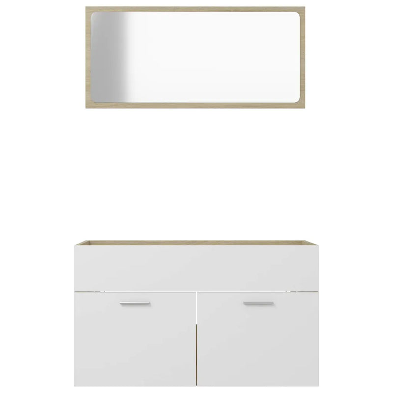 2 Piece Bathroom Furniture Set White and Sonoma Oak Engineered Wood