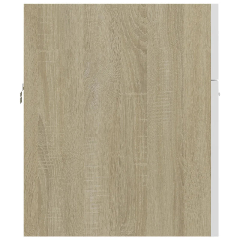 2 Piece Bathroom Furniture Set White and Sonoma Oak Engineered Wood