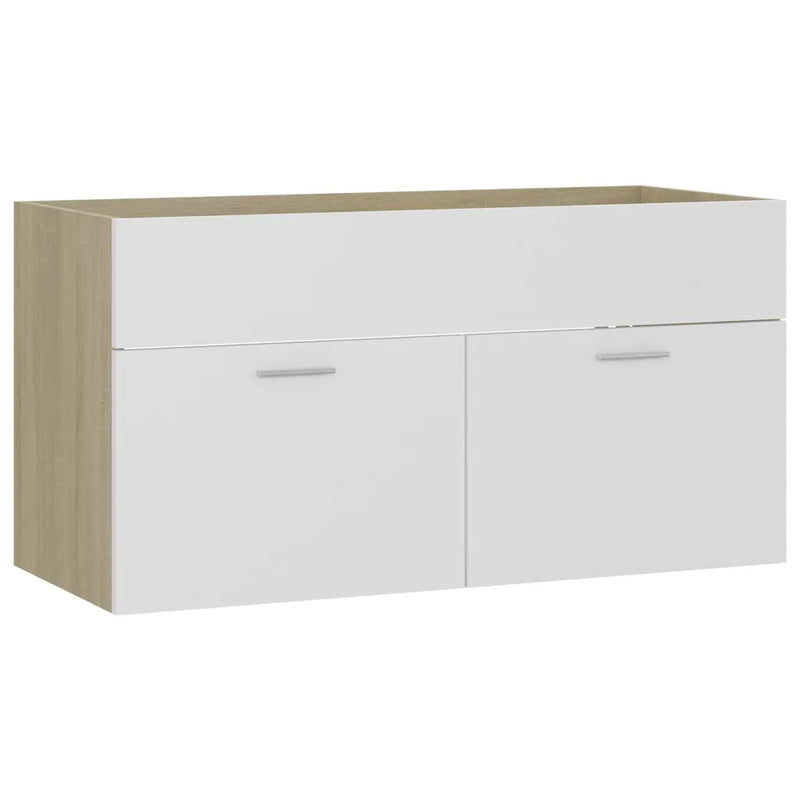 2 Piece Bathroom Furniture Set White and Sonoma Oak Engineered Wood