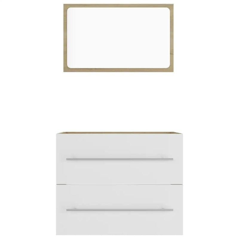 2 Piece Bathroom Furniture Set White and Sonoma Oak Engineered Wood