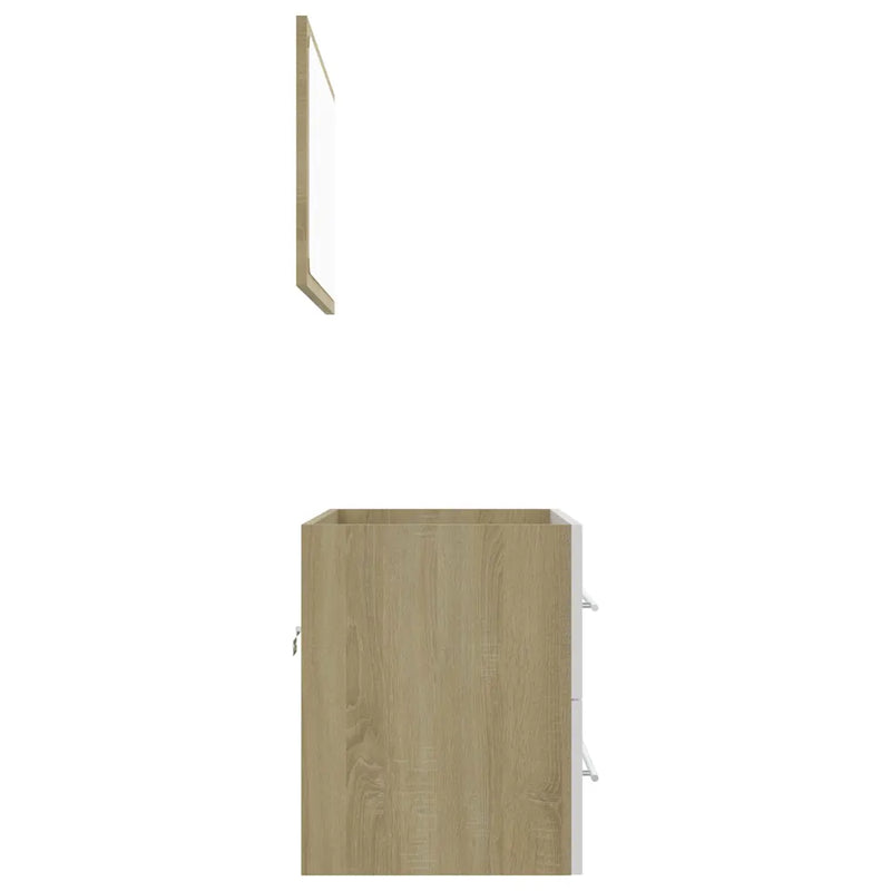 2 Piece Bathroom Furniture Set White and Sonoma Oak Engineered Wood