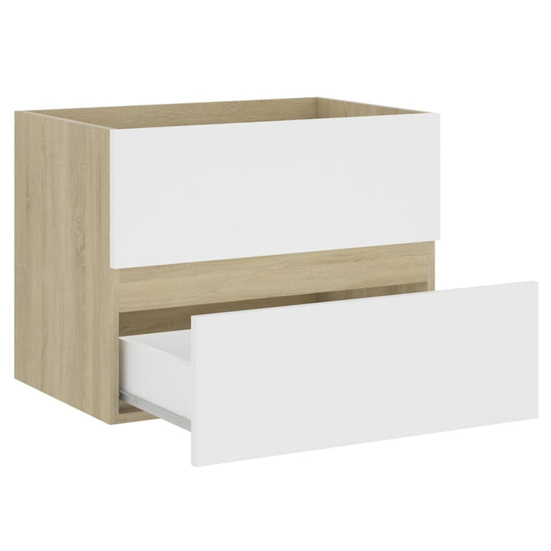 2 Piece Bathroom Furniture Set White and Sonoma Oak Engineered Wood
