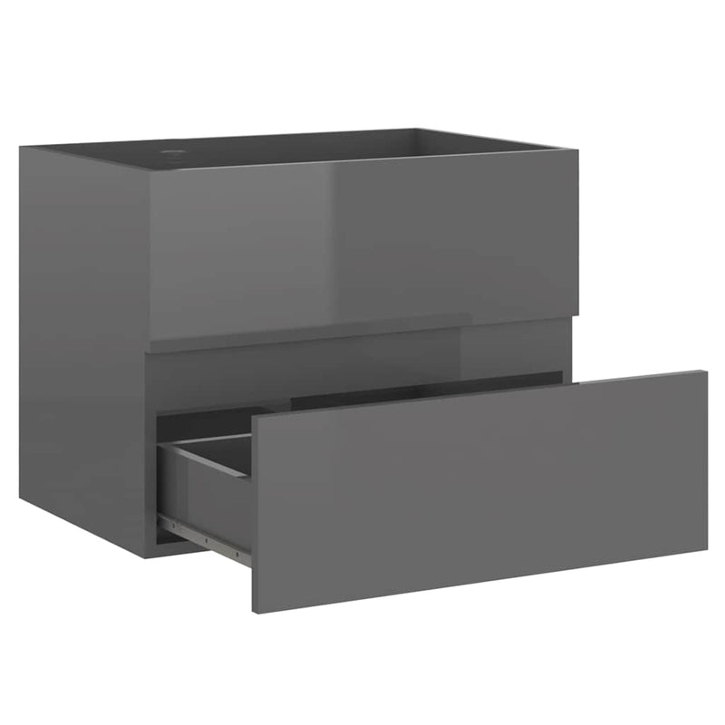 2 Piece Bathroom Furniture Set High Gloss Grey Engineered Wood