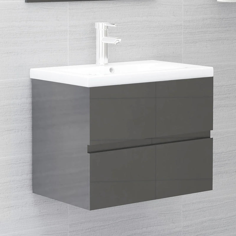2 Piece Bathroom Furniture Set High Gloss Grey Engineered Wood