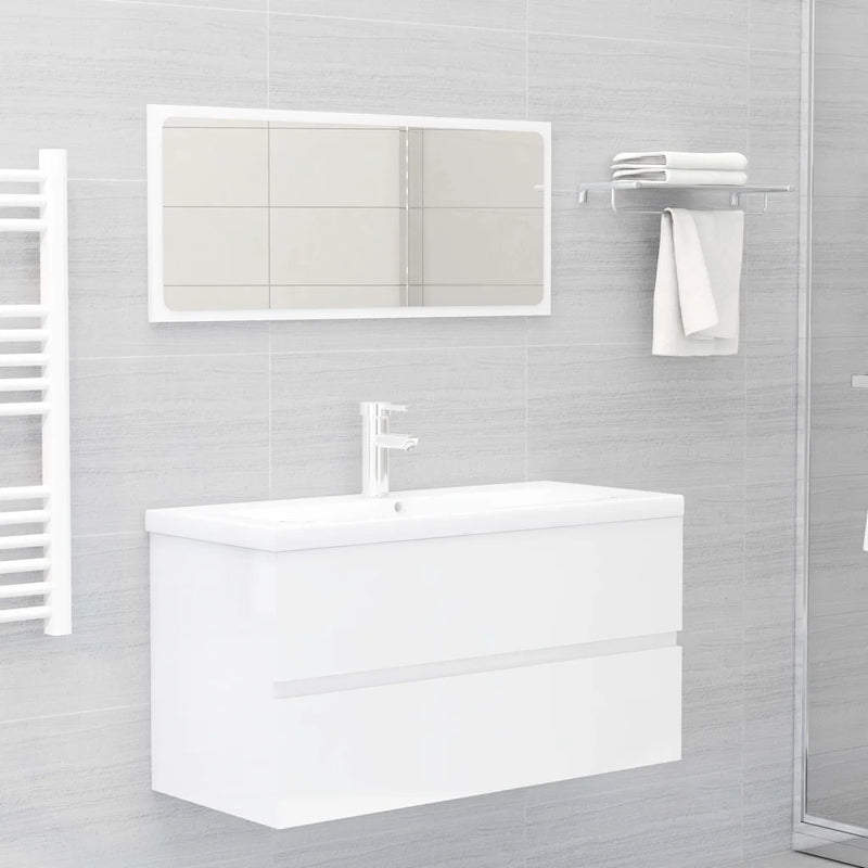 2 Piece Bathroom Furniture Set High Gloss White Engineered Wood