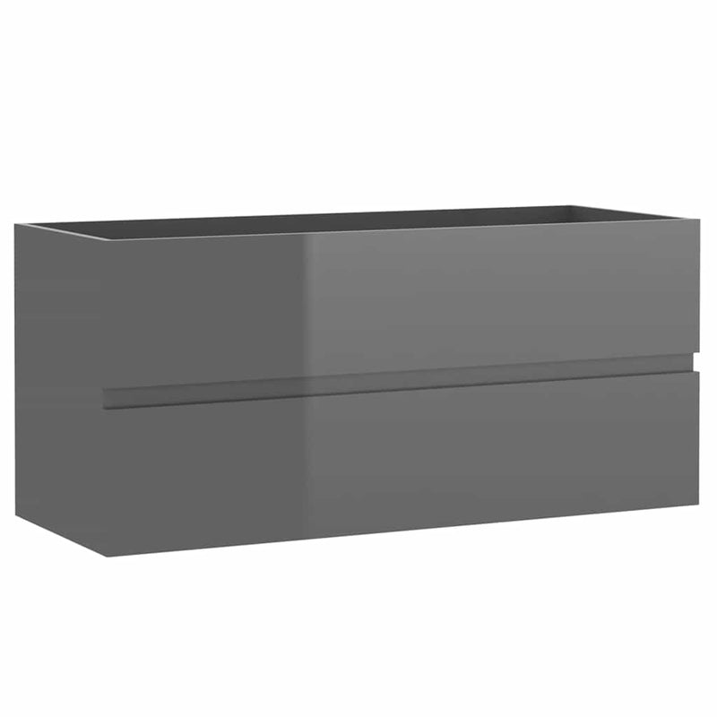 2 Piece Bathroom Furniture Set High Gloss Grey Engineered Wood
