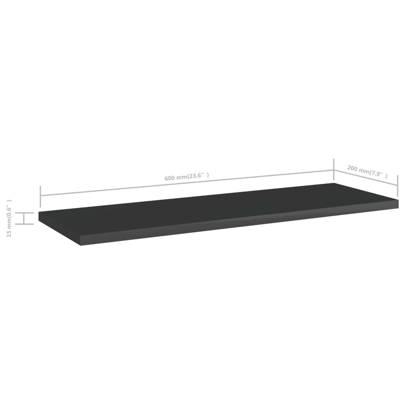 vidaXL Bookshelf Boards 4 pcs High Gloss Black 60x20x1.5 cm Engineered Wood