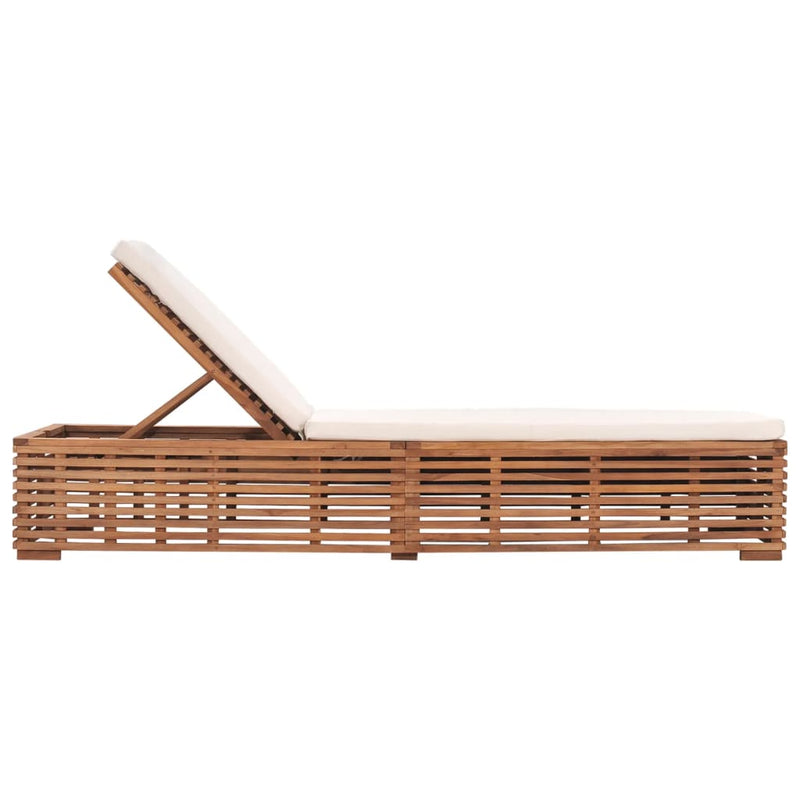 vidaXL Sun Lounger with Cream Cushion Solid Teak Wood