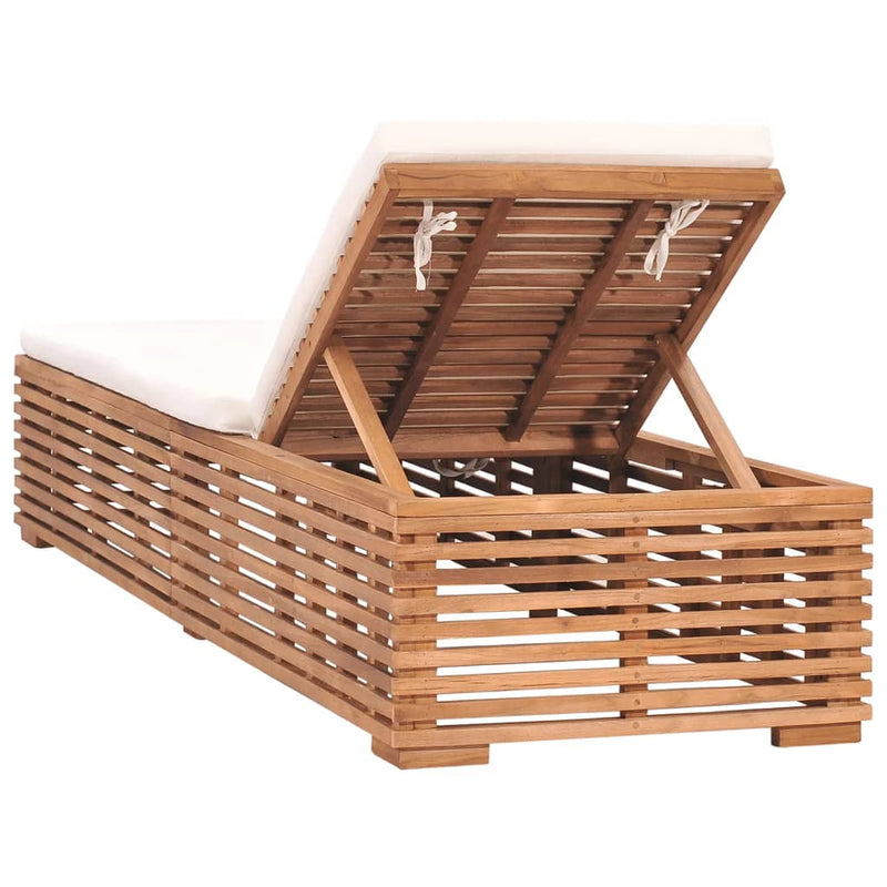 vidaXL Sun Lounger with Cream Cushion Solid Teak Wood