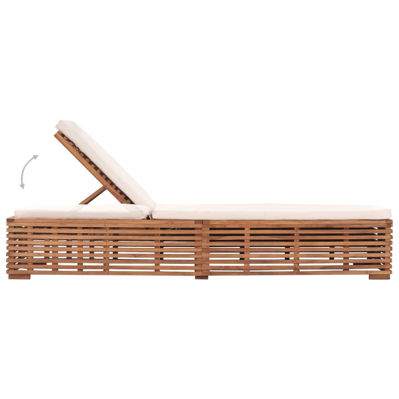 vidaXL Sun Lounger with Cream Cushion Solid Teak Wood