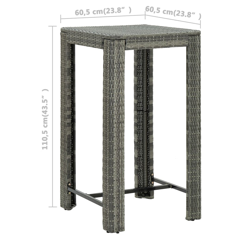 vidaXL 3 Piece Garden Bar Set with Cushions Poly Rattan Grey