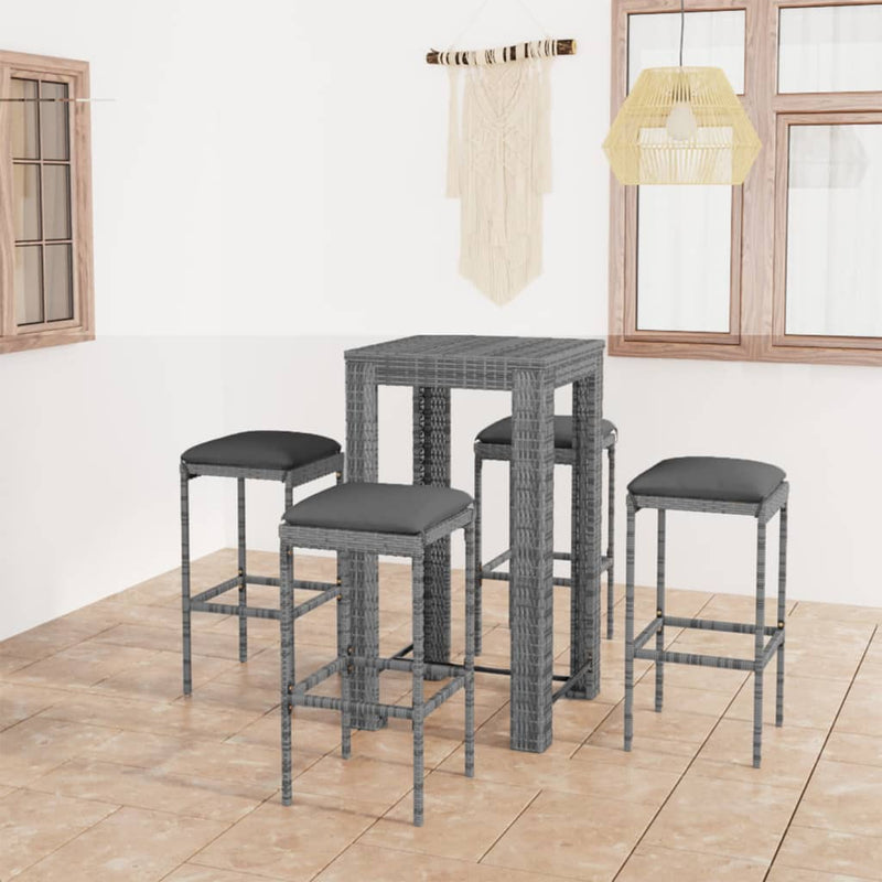 vidaXL 5 Piece Garden Bar Set with Cushions Poly Rattan Grey