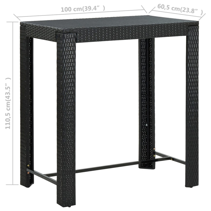 vidaXL 7 Piece Garden Bar Set with Cushions Poly Rattan Black