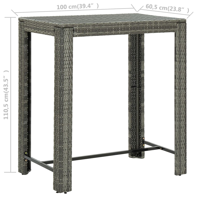 vidaXL 7 Piece Garden Bar Set with Cushions Poly Rattan Grey