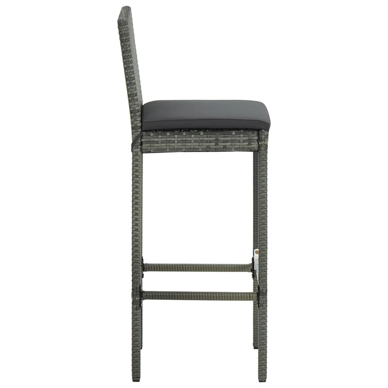 vidaXL 3 Piece Outdoor Bar Set with Cushions Poly Rattan Grey