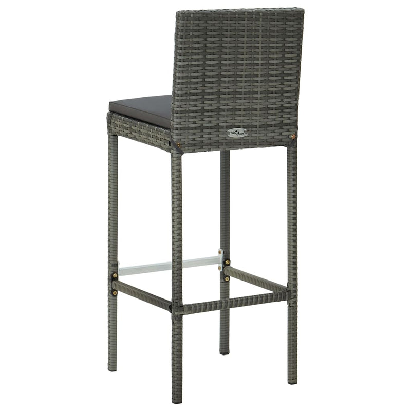vidaXL 3 Piece Outdoor Bar Set with Cushions Poly Rattan Grey