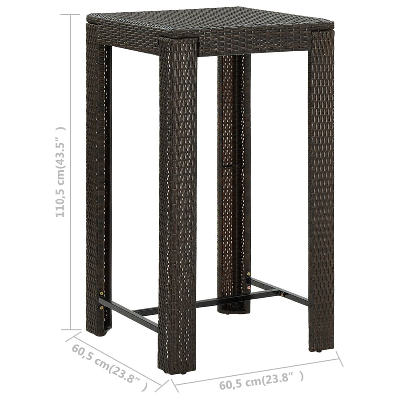 vidaXL 3 Piece Outdoor Bar Set with Armrest Poly Rattan Brown